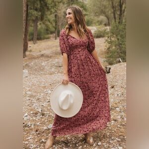 Pink Desert Emmy Lou Dress in Burgundy Floral